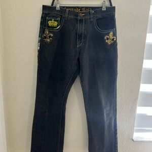 Y2K Attitude Gold Black Jeans with Gold Accents